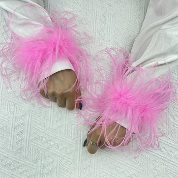 Poignets en plumes Y2k, manchette en fourrure à la mode, plume d'autruche naturelle, accessoires pour cheveux pour femmes, Bracelet Sexy