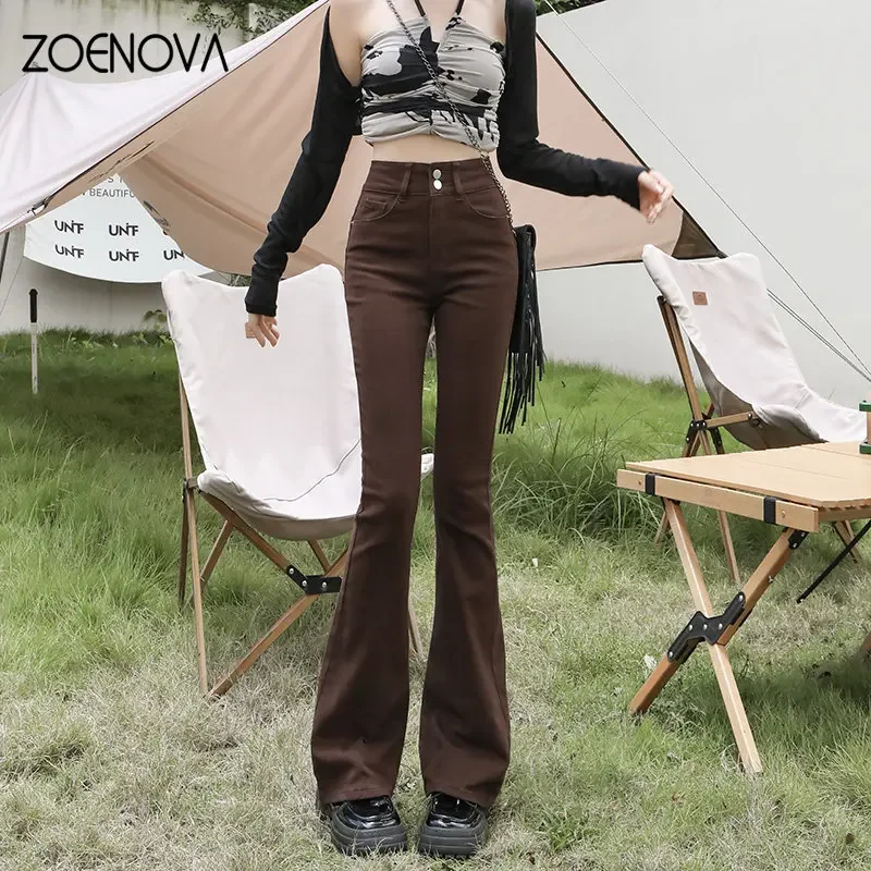 

ZOENOVA Fashion New Flared Women's Jeans Casual Slim High Waisted Oversized Y2K Streetwear Retro Trousers Pantalon Pour Femme