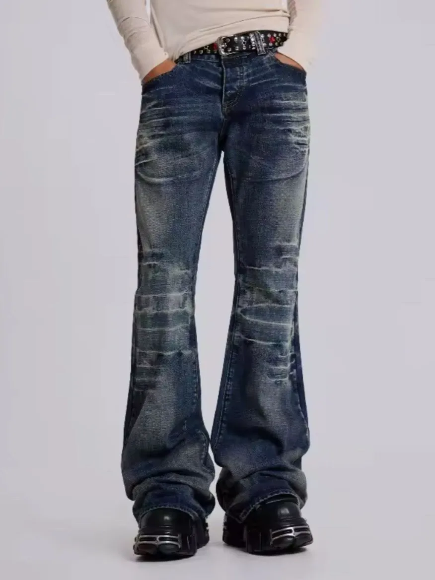 

Retro Washed Bell Bottom Jeans Men Women High Street Fashion Y2K Straight Casual Long Trousers mid Waist Drawstring Corduroy