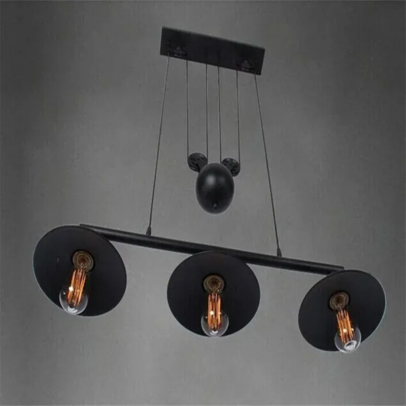 American Style Vintage Iron Loft Industrial Pulley Pendant Light Adjustable Wire Lamp Retractable Bar Light Edison Bulb