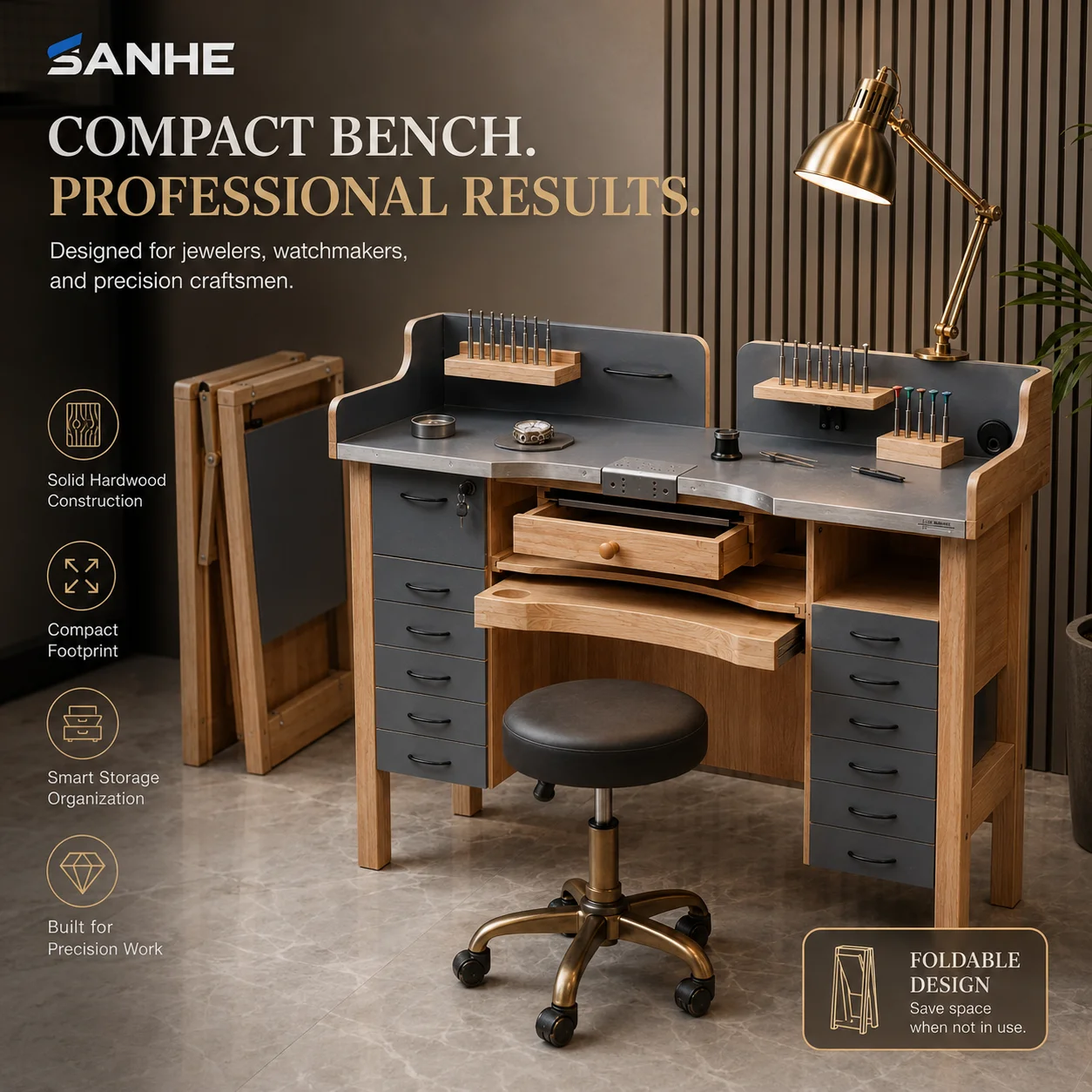 1-Year Warranty Rubber Wood Repair Bench Watch Repair Tools with Wristwatch Parts for Precision Repairs