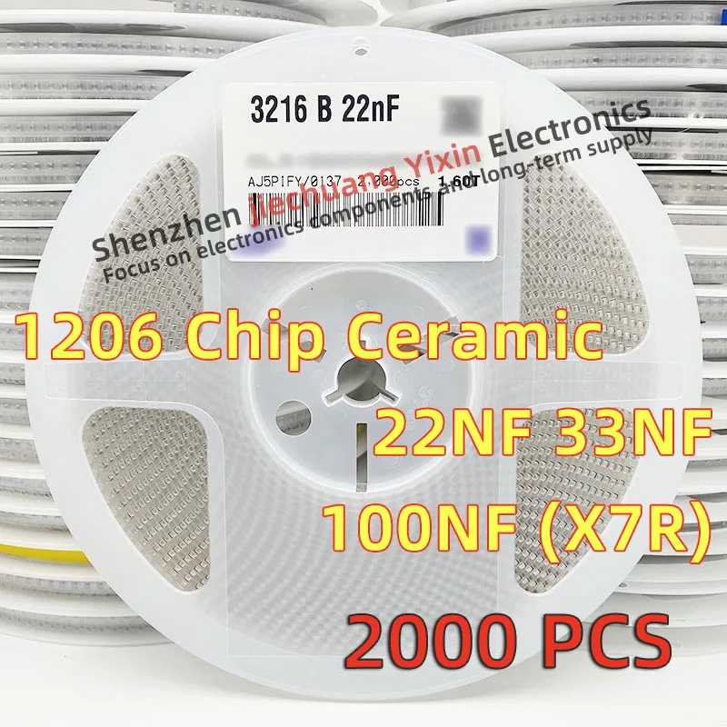 

Chip Ceramic Capacitor 1206 22NF 33NF 100NF 50V 100V 250V 500V 630V 10% accuracy X7R material 3216 Capacitance 2000pcs