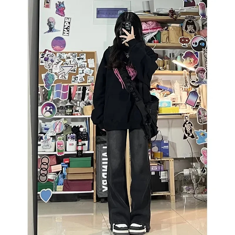 Streetwear Clothing Woman Jeans Flare Washed Worn Destroyed Torn Frayed Hem Ladies Female Denim Trousers Fashion Destroyed