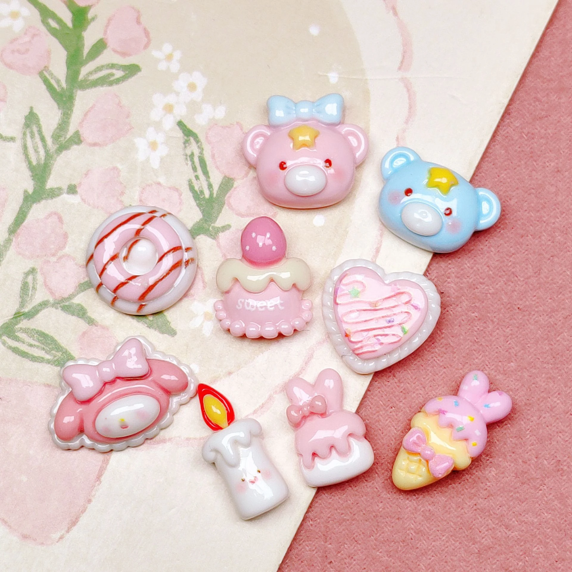 200PCS Kawaii Cartoon Cookies Animal Cake Candle Flatback Resin Cabochons Scrapbooking For Hair Bow Nail Art Decor Accessory