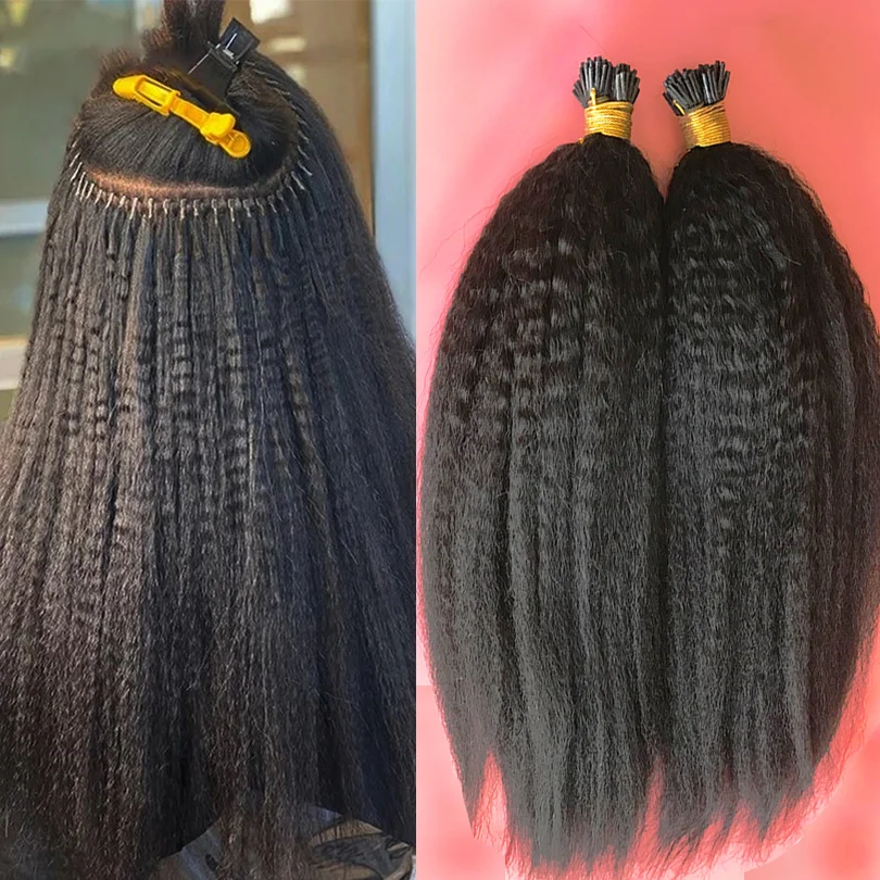 Kinky Straight I Nail Tip in Human Hair Extensions Peruvian I Tips Hair Extension Microlinks For Black Women