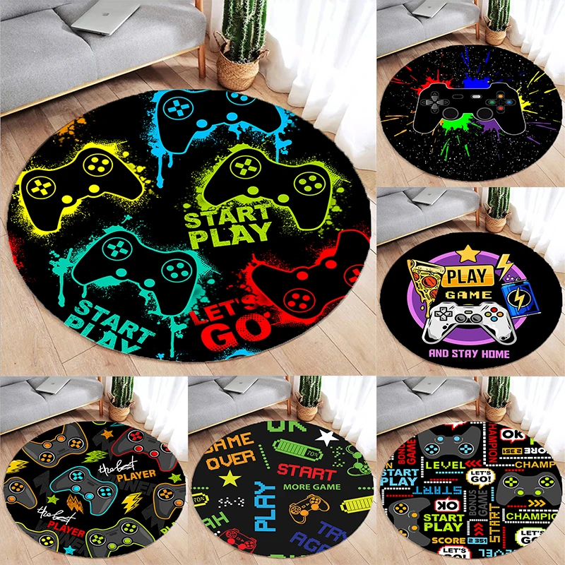 Gaming Console Round Rug Non-Slip Floor Mat for Home Office Living Room Bedroom Machine Washable Round Carpet for Gamers Decor