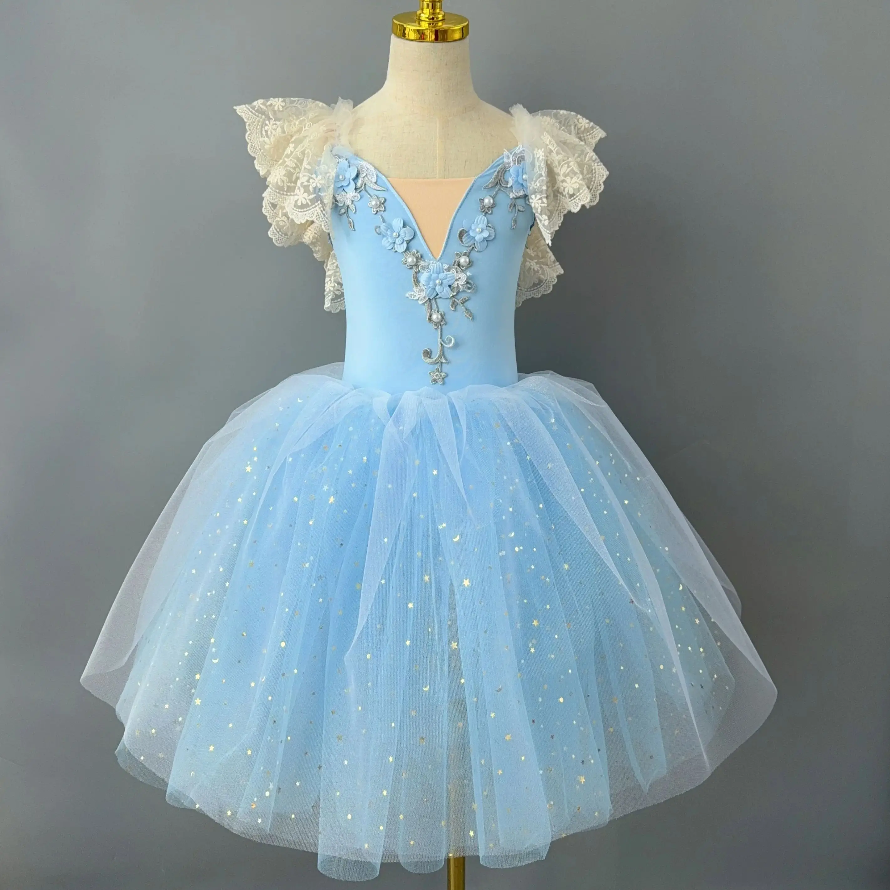 

Child Romantic Sky Blue Ballet Dress Girl's Dance Skirt Sequin Kids Modern Dance Ballet Skirts Performance Clothing