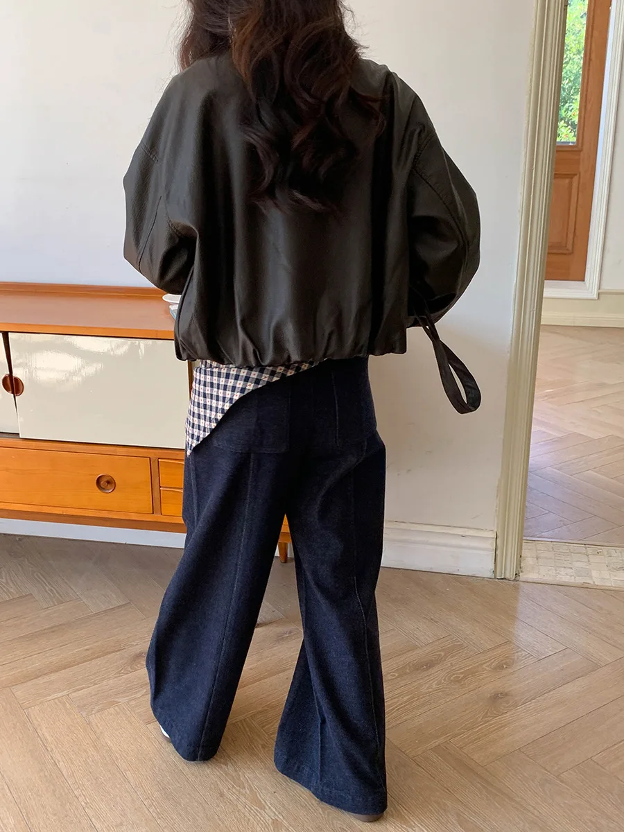 Inverno feminino 2025 casual solto couro PU jaqueta de motocicleta manga comprida casaco elegante