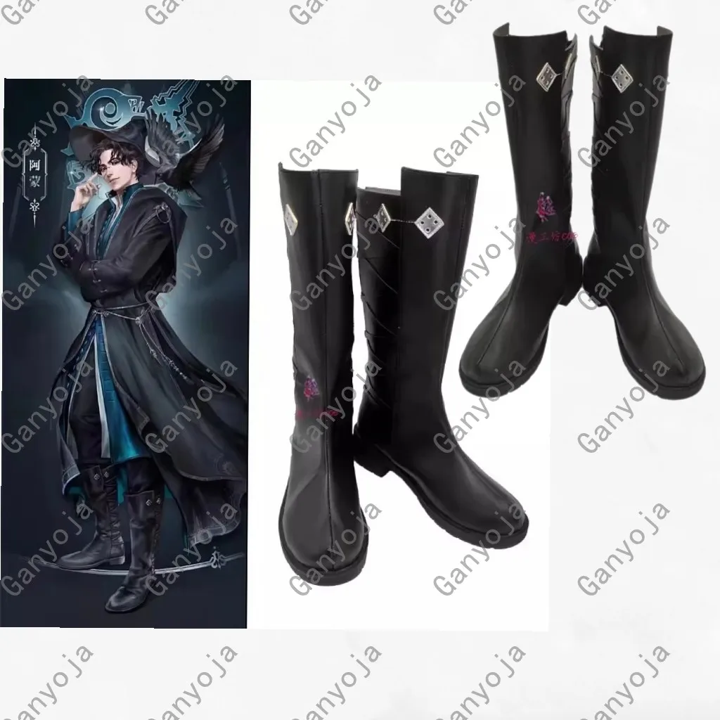 

Lord of Mysteries Amon Cosplay Costume Shoes Black Handmade Faux Leather Boots