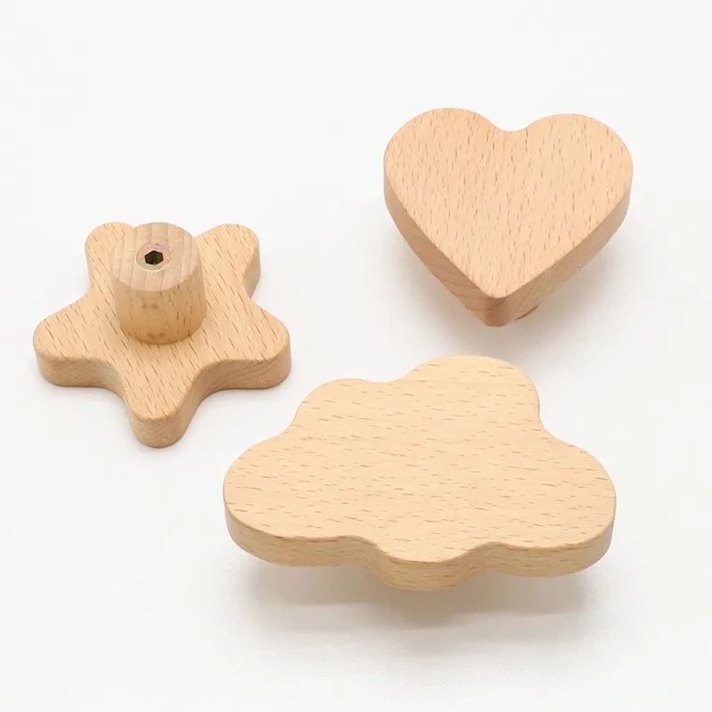 Walnut Wooden Door Pulls Cute Clouds Stars Shape Furniture Handles Kitchen Cabinet Handles Cupboard Wardrobe Doors Knobs