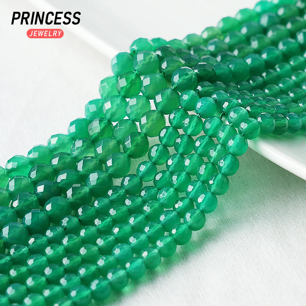 A++ Natural Green Agate Chalcedony Faceted Beads for Jewelry Making DIY Bracelet Necklace Charm Seed Beads Accessories Wholesale