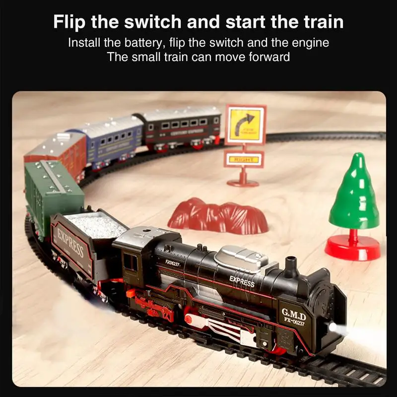 

Electric Railway Tracks Steam Locomotive Engine Diecast Model Retro Train Set With Lights Educational Toys For Boys Girls Gifts