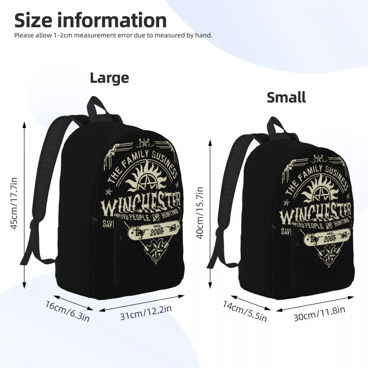 Mochila Winchester sobrenatural para homens e mulheres, bolsa de ombro casual, escola secundária, mochila de trabalho esportiva, hip hop