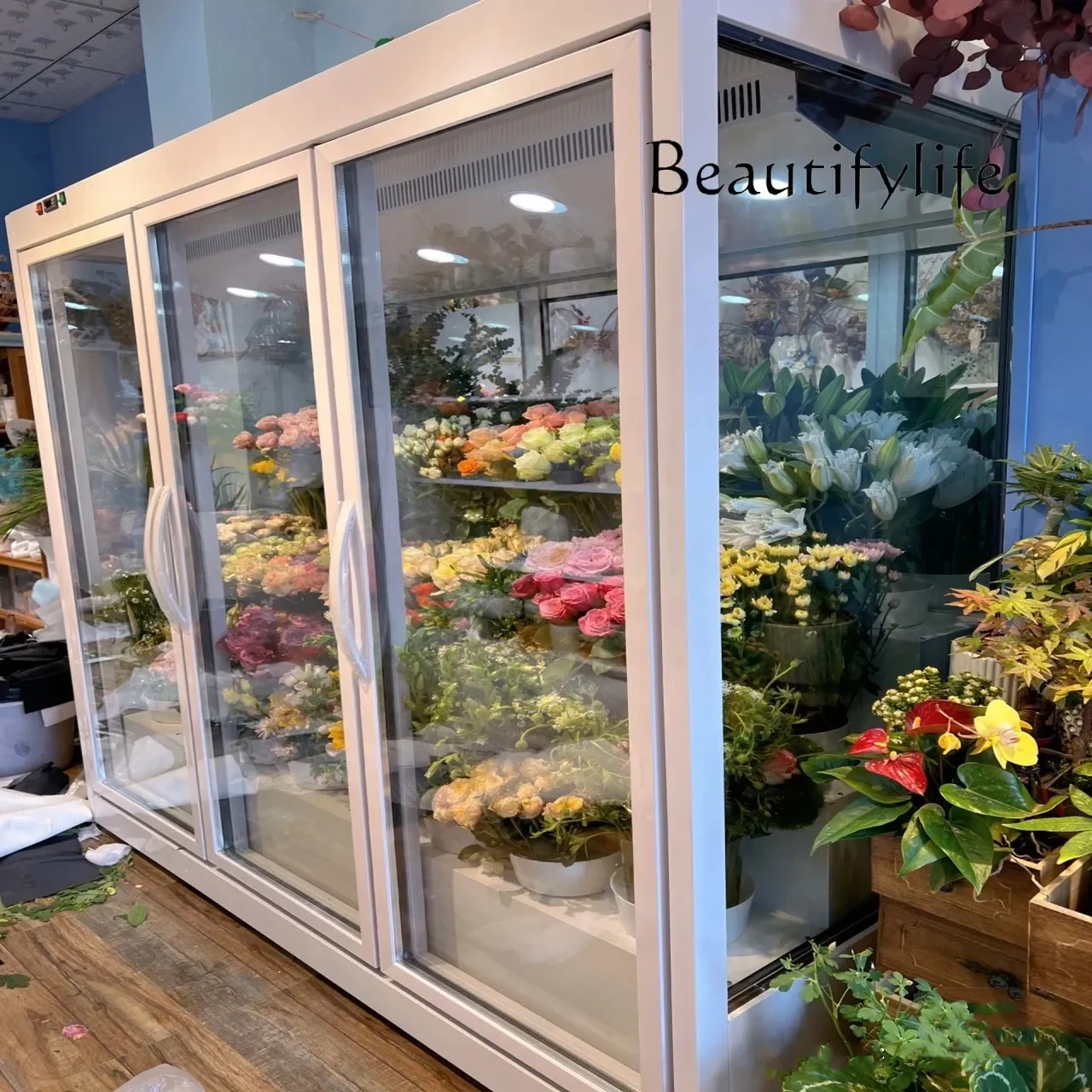 

c flower fresh-keeping cabinet floral full-screen display refrigerated cabinet fully transparent large-capacity display cabinet