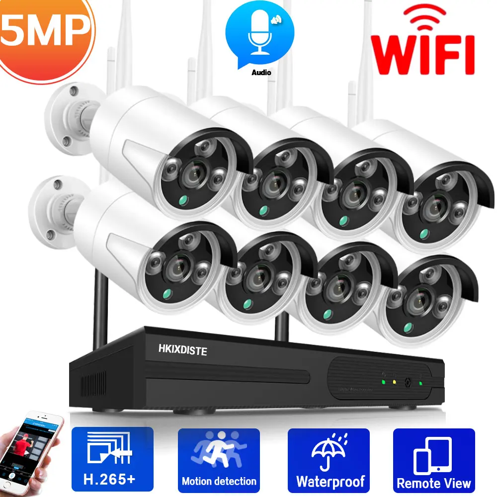 

5MP Wireless Wifi Security Camera System Outdoor Audio Record 8CH CCTV NVR Kit Waterproof Wifi IP Camera Video Surveillance Kit