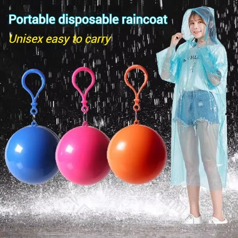 Mini Disposable Raincoat Ball Portable Waterproof Long Rain Poncho Adult Kids Outdoor Travel Fishing Drift Emergency Rainwear