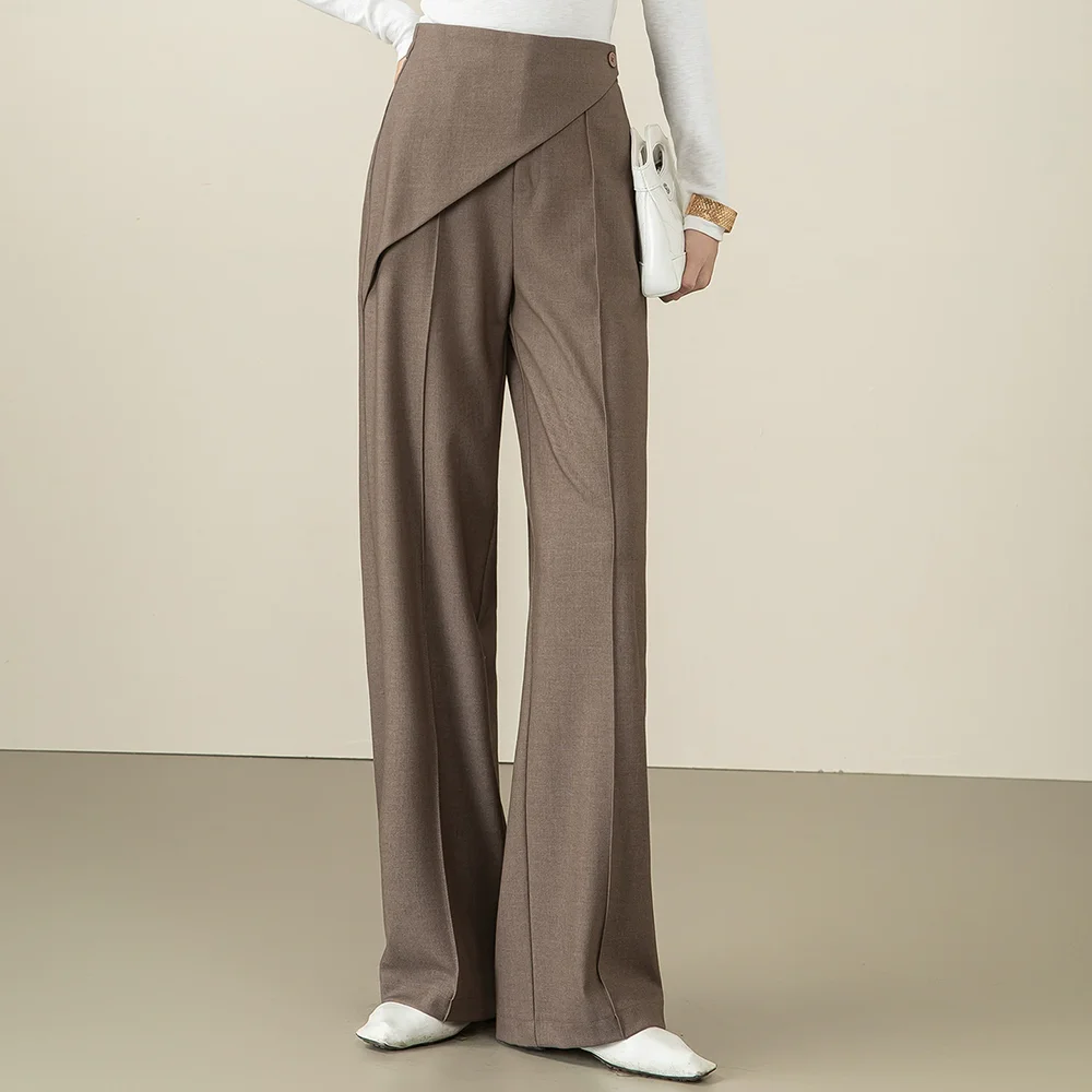 2026 new women fashion woolen pants straight leg long length wide leg loose autumn spring high-waisted trousers brand