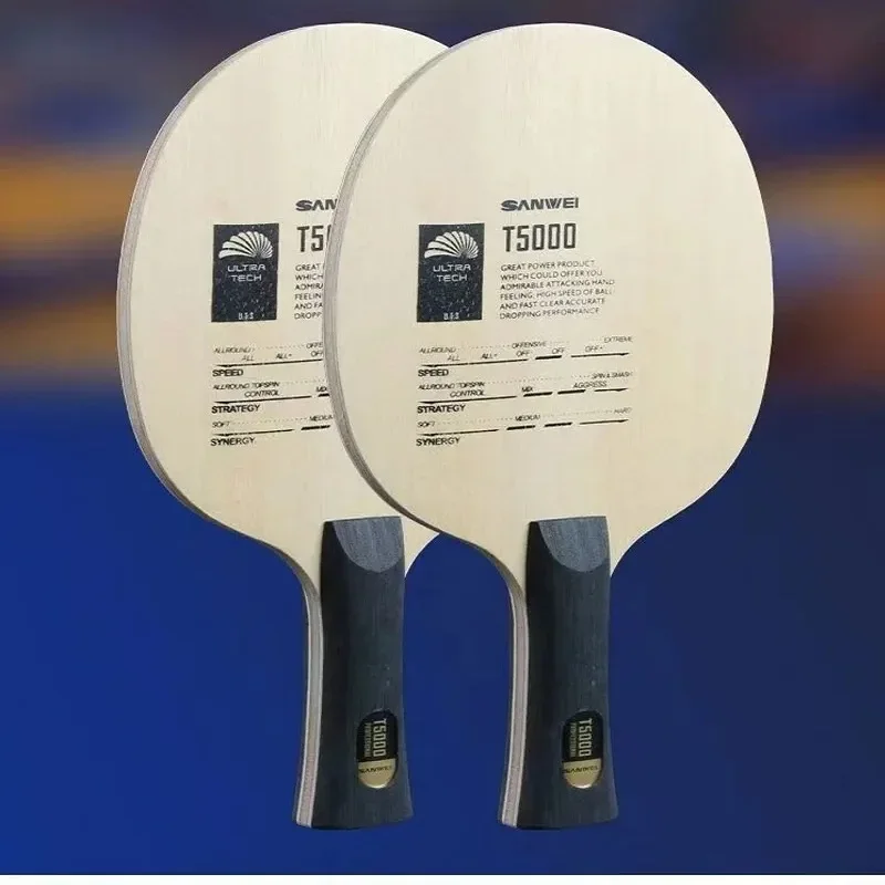 Sanwei T5000 CS FL 85g pisau tenis meja, pisau Ping Pong menengah 2 karbon 5 kayu untuk Loop Drive dengan serangan cepat