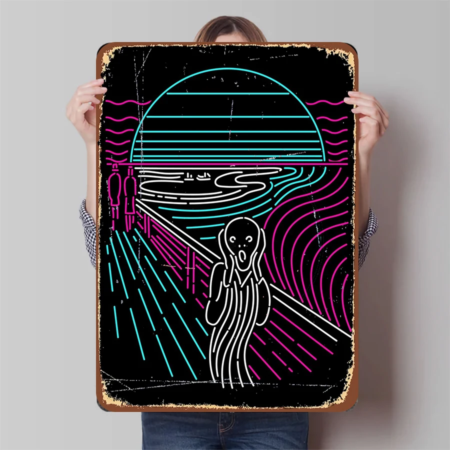 The Scream Pop Art Metal Wall Art Retro Neon Style Abstract Painting Modern Home Decor Creative Office Decoration