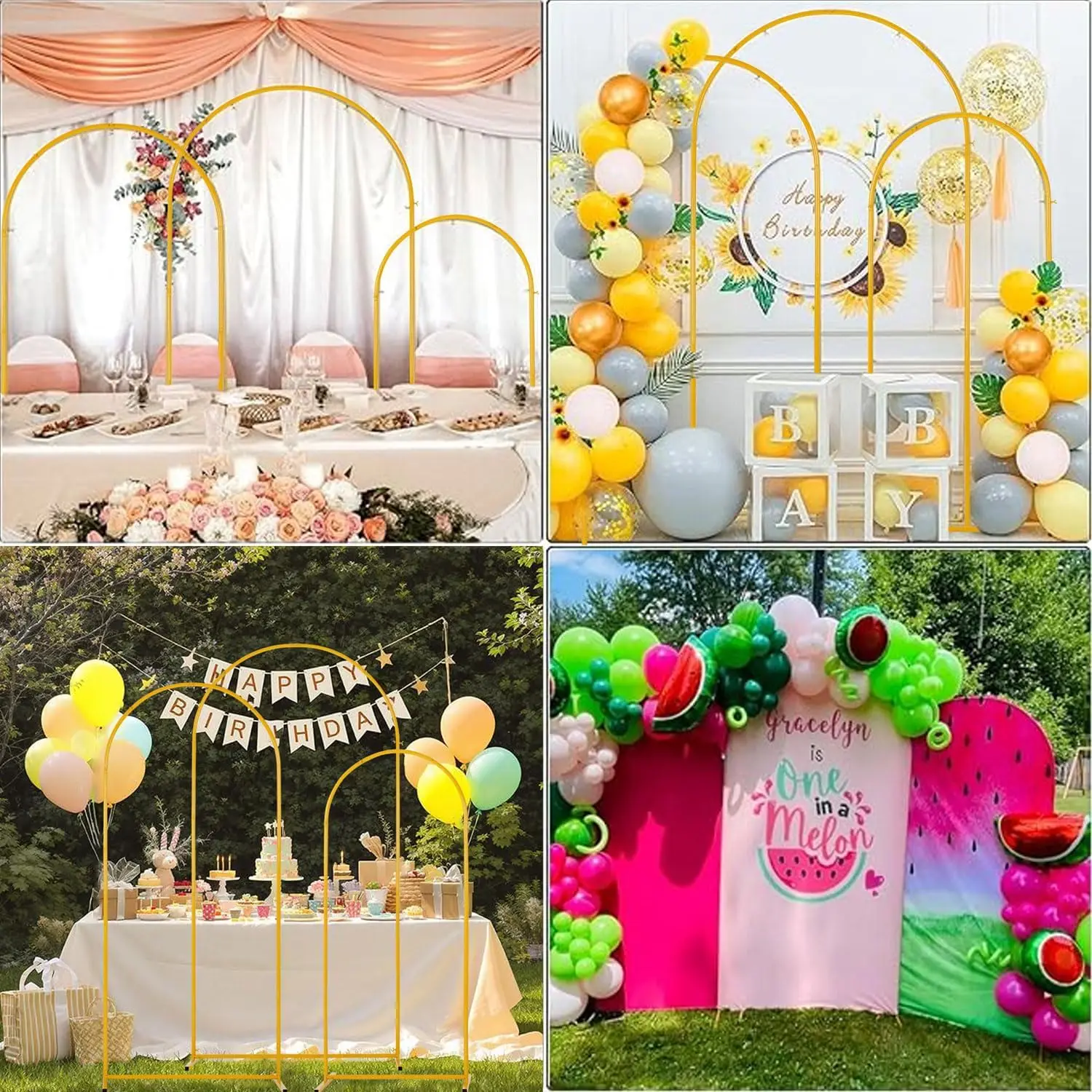 Wedding Arch Backdrop Stand 3 Pack, Adjustable Metal Balloon Arch Stand 7.2 6.6 5.9 FT, Heavy Duty Photo Backdrop Frame for Party, Baby Shower & Home Decor