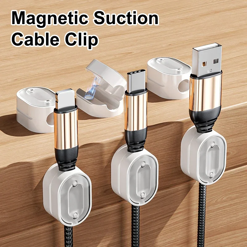 Set of 10 Adhesive Magnetic Desk Cable Managers for Home and Office Wire Organization