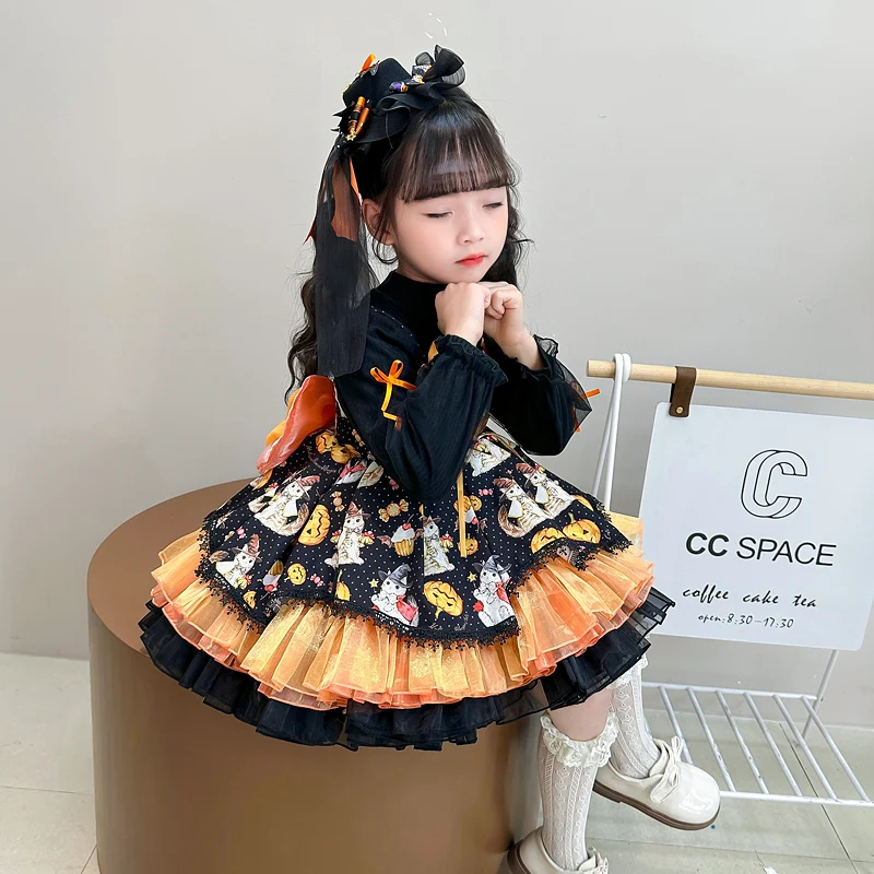 Urocza Lolita Halloweenowa Spódniczka do Tańca dla Dziewczynek Dziecięca Jesienno-Zimowa Kostium Cosplay Bufiaste Spódnice Słodkie
