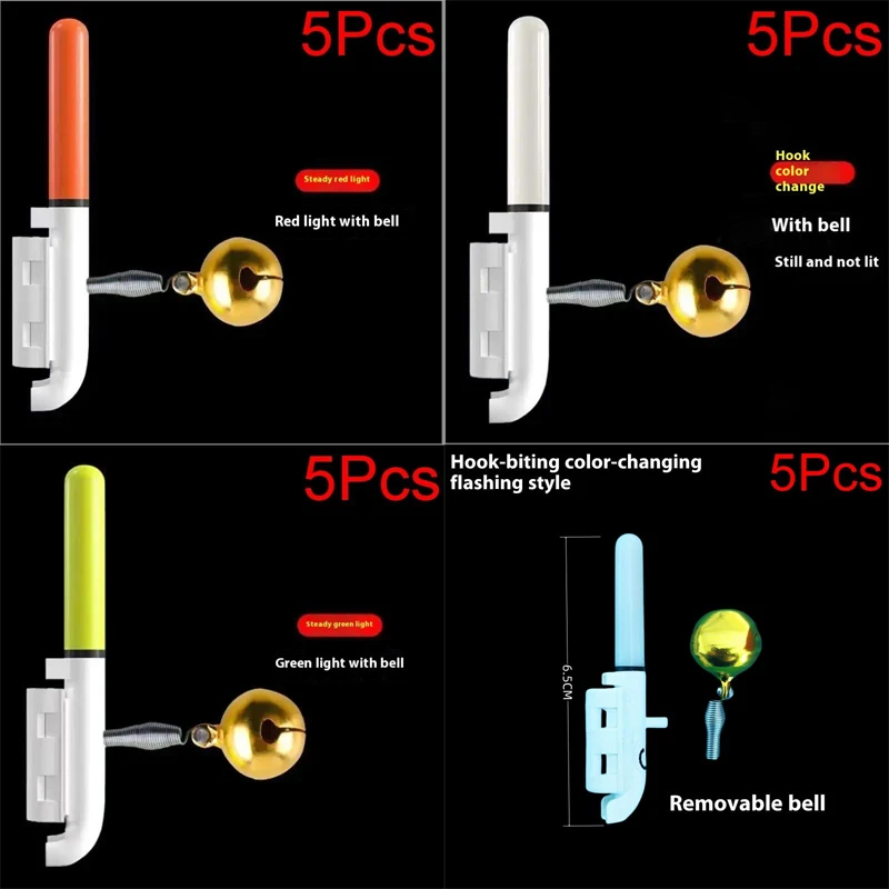 5PCS Reusable Electronic Light Stick With Bell LED Fishing Alarms Set Accessories Fishing Electronic Rod Luminous Stick Light