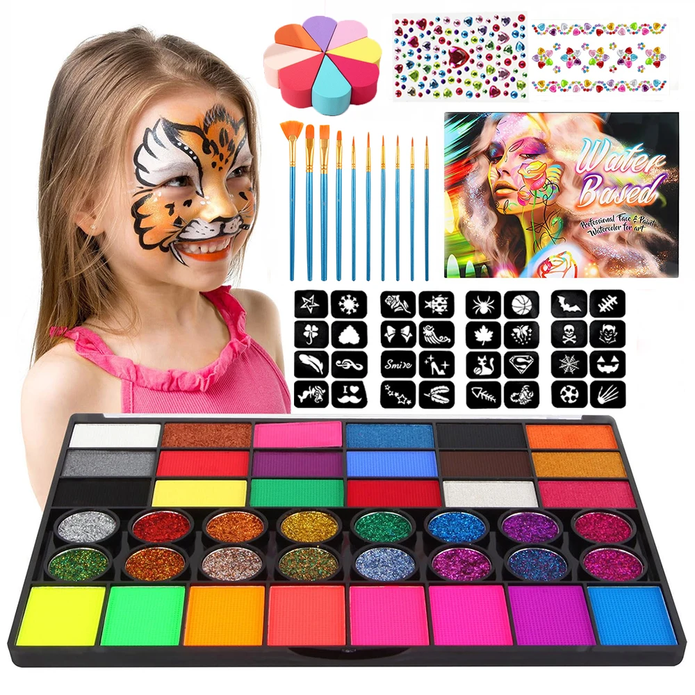 42色プロ仕様ボディフェイスペイントキット（パーティー用） ﻿ フェイスペイントキット 水性 無毒 フェイスペイントパレット 水溶性 高品質