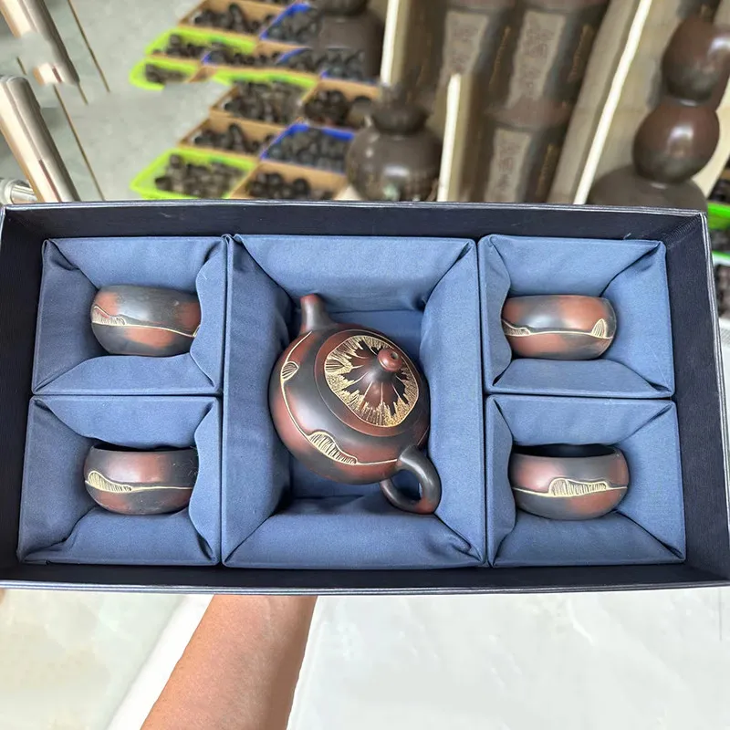 Qinzhou Nixing Pottery Teapot Famous Handmade Raw Mineral Nixing Horseshoe Pot Kung Fu Small Capacity Tea Set