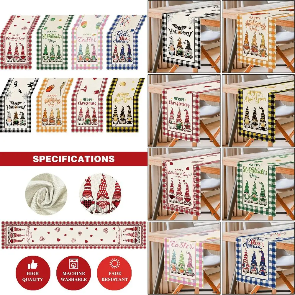 

72 Burlap Table Runner for Gnomes, Plaid Festive Decor: Valentines, St. Patrick's, Easter, 4th July, Halloween, Thanksgiving, Ch