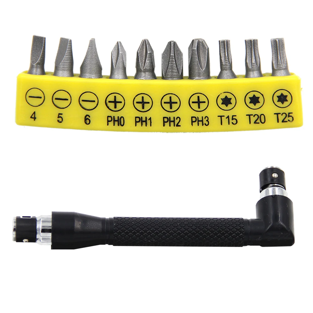 L-shaped 1/4 Hexagonal Screwdriver Bit 90 Degree Double Head Handle Black 6.35 Wrench 10pc Yellow Tape Screwdriver Bit Tool Set