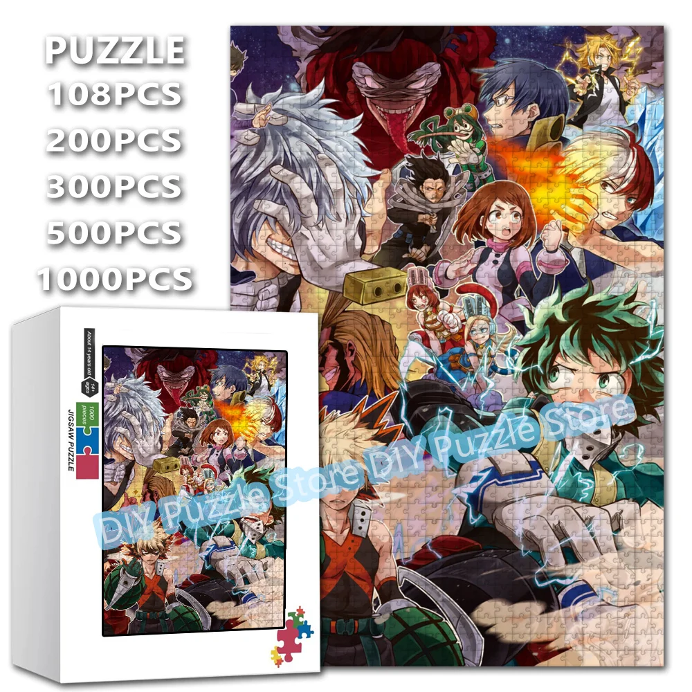 Rompecabezas de Anime con Diseño Personalizado de My Hero Academia, 108/200/300/500/1000/1500 Piezas, Rompecabezas Educativo Intelectual, Regalos y Juguetes
