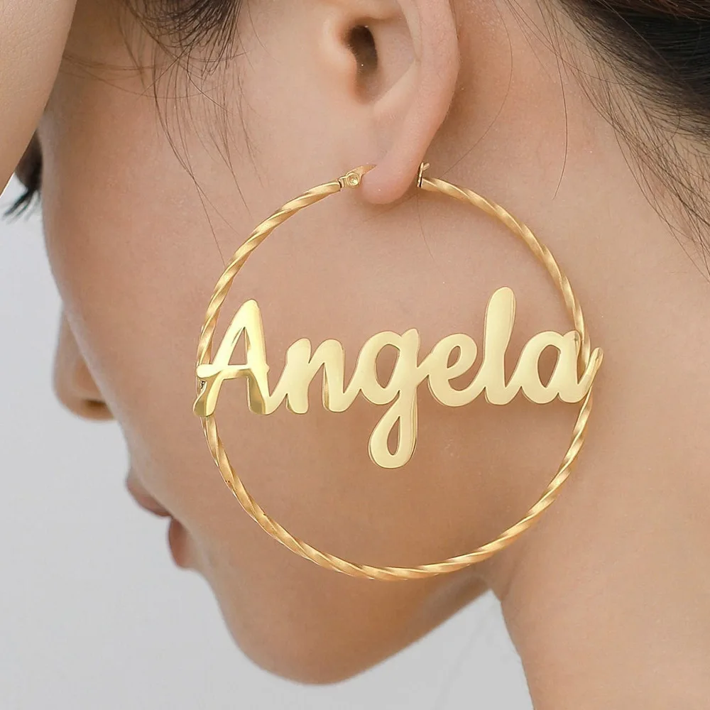 

Personalized Custom Twisted wire Name Earring Crown for Women Customized Hip Hop LOGO Sign Earring Christmas Jewelry Gift