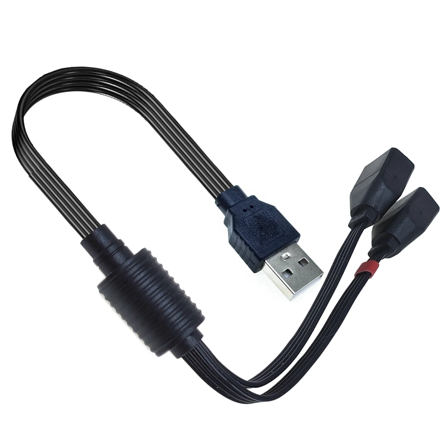 USB 2.0 2-in-1 extension cable, charging cable adapter from one plug to two sockets, USB data cable, black flat length 20cm,40cm