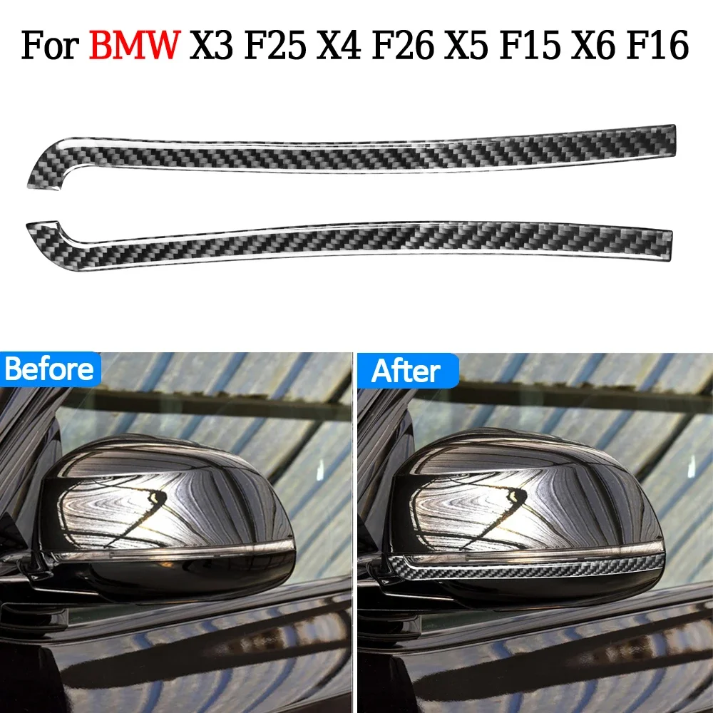 Car Rearview Mirror Strip Striker For BMW X3 F25 X4 F26 X5 F15 X6 F16 Real Carbon Fiber Decoration Accessories Car Stickers