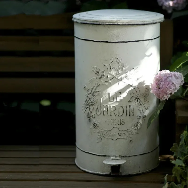 

Outdoors Make Old Metal Trash Can Rural Waste Basket Tavern Round Trash Can Suitable for Kitchen Garden Farmhouse