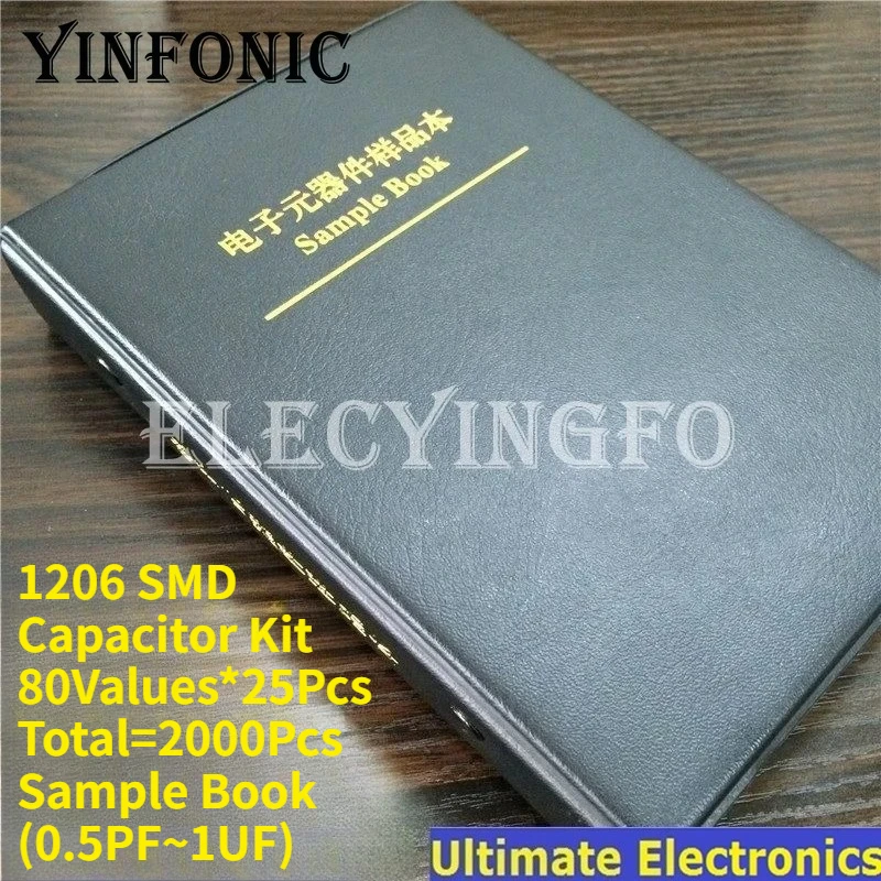 

1206 SMD Capacitor Kit 80Values*25Pcs=2000Pcs Sample Book (0.5PF~1UF) Chip Capacitors Assorted Electronic Component kits