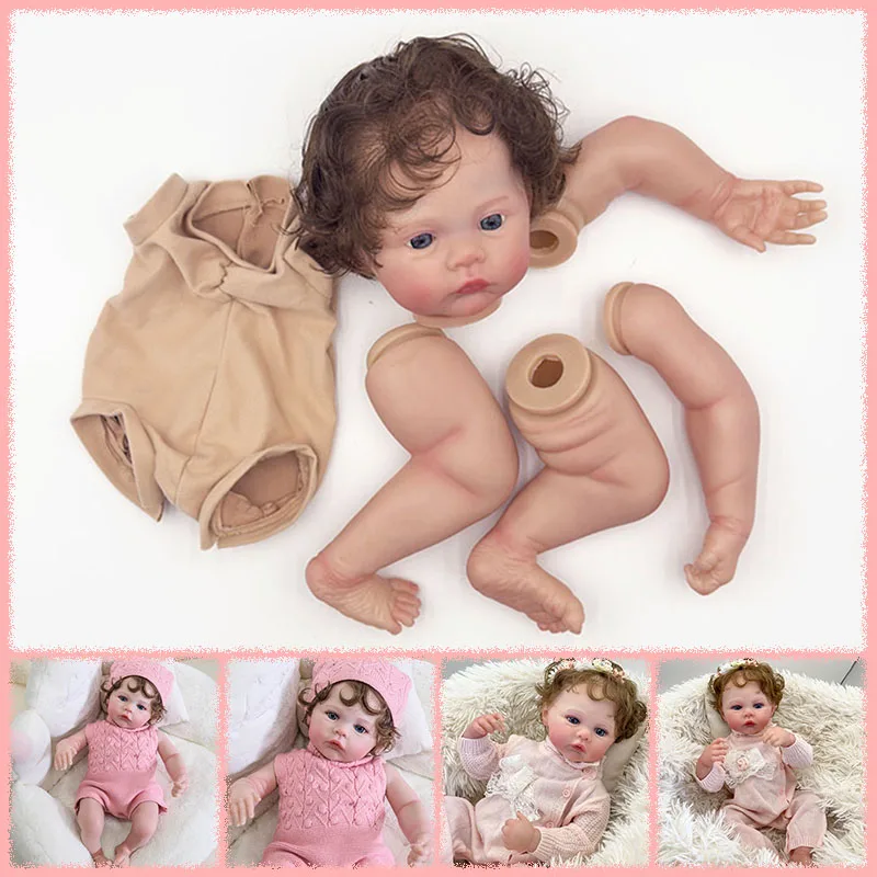 18inch Meadow Reborn Doll Kit Unassembled Lifelike Multiple Layers Painting Doll Parts Visible Veins Hand Rooted Curly Hair