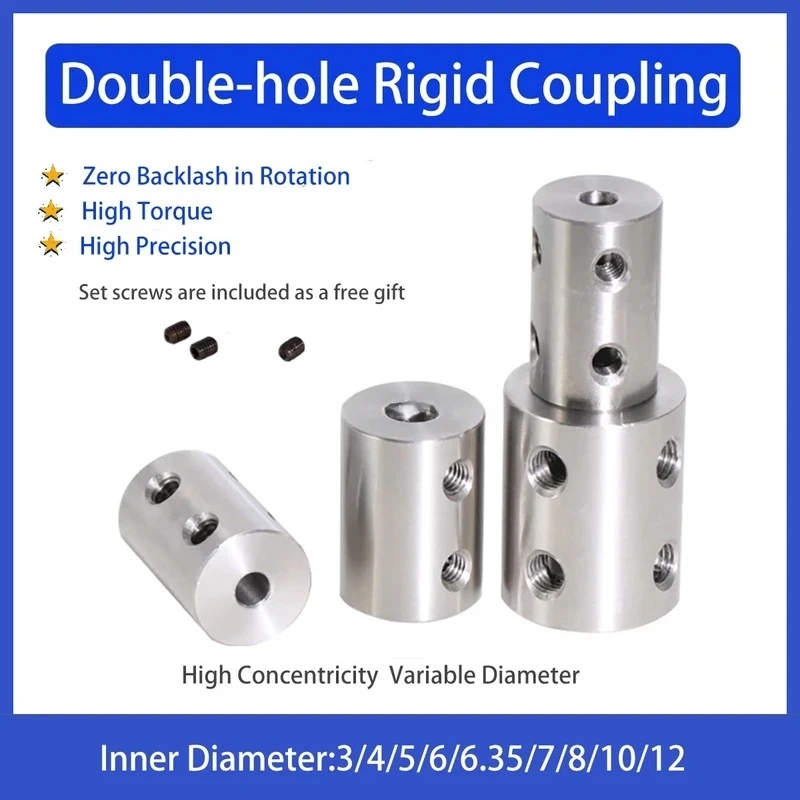 3-12mm Stainless Steel Rigid Coupling / Double-Hole Clamp Connector - Variable Transmission Adapter for CNC & Model Machinery