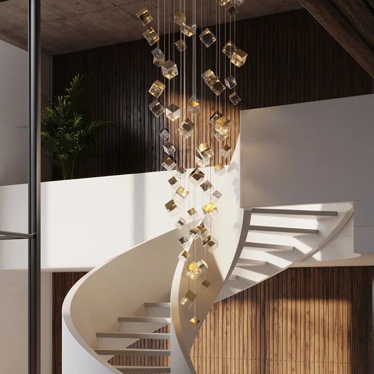 Ice cube creative stair chandelier personalized villa high living room dining bar duplex simple light luxury glass