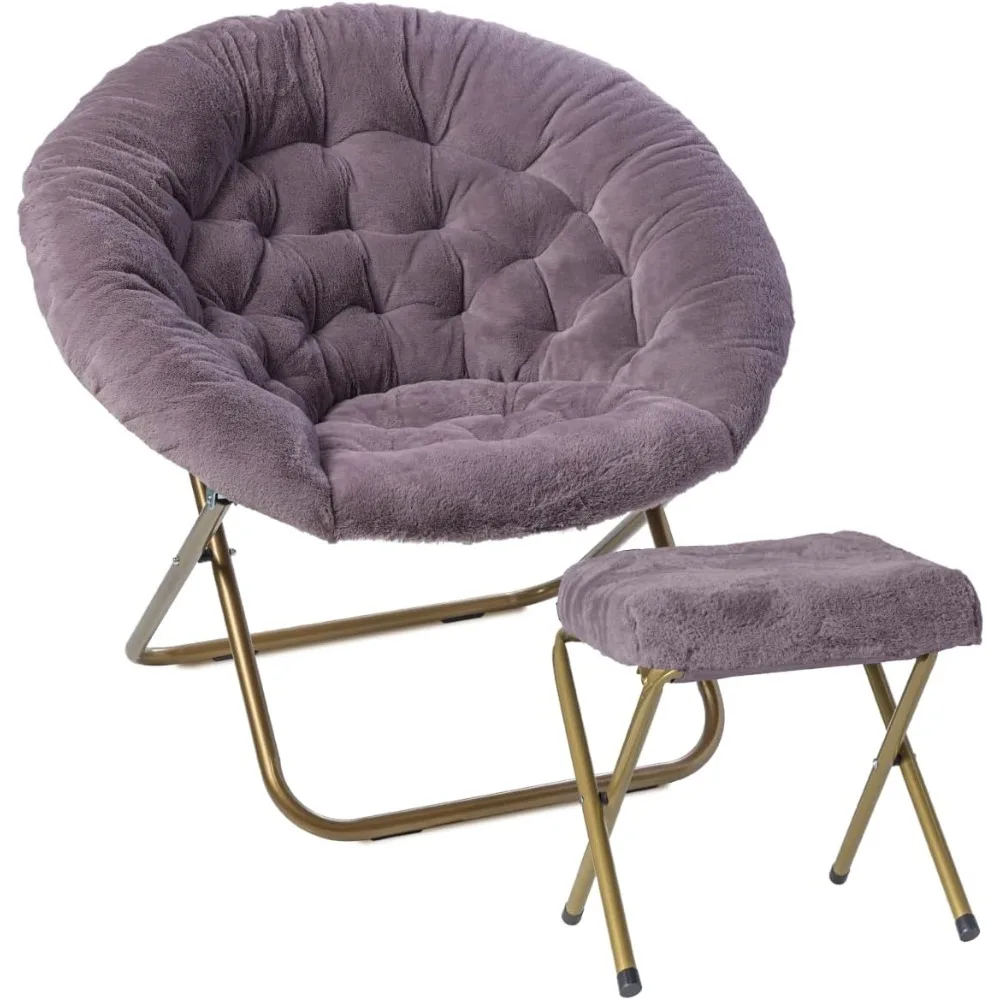 

Cozy Chair with Footrest Ottoman/Faux Fur Saucer Chair for Bedroom/X-Large (Purple)