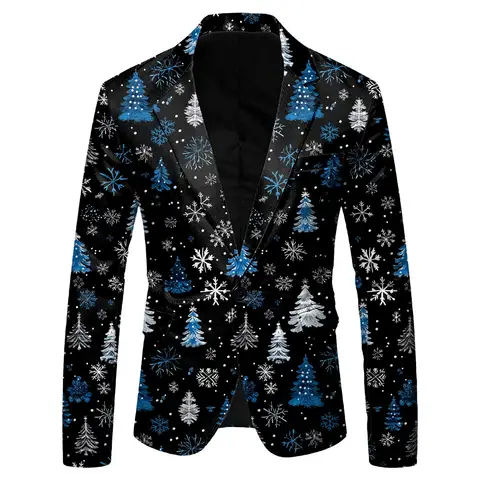 Veste blazer imprimée de noël pour hommes, col en V, coupe cintrée, taille, poche à un bouton, costume imprimé de noël, équipement de chasse pour hommes