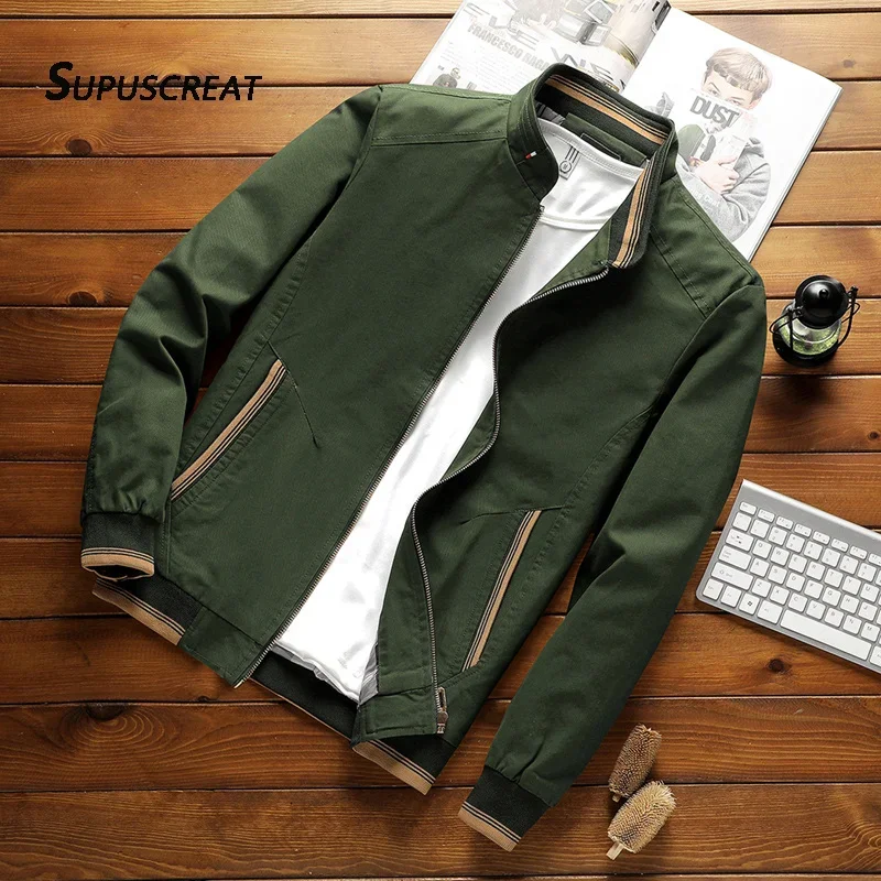 

APPEARWAY Spring Autumn Men Cotton Jacket Stand Collar Solid Male Casual Windbreaker Bomber Jacket Coat New Hot Outwear Fashion