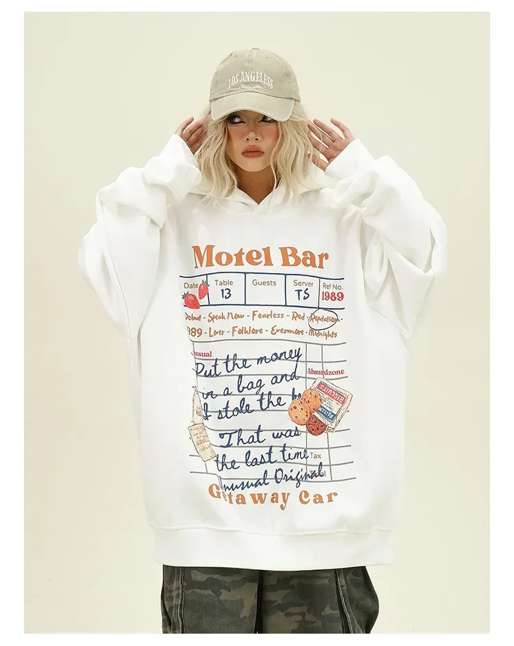 Fun Graffiti Print Hoodies  Women's 2024 Autumn New Loose Bf American College Style Top