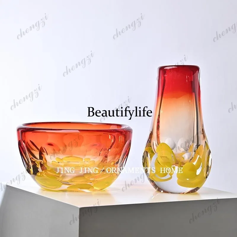 Modern light luxury, heavy crystal two-color vase ornament, coffee table with soft jewelry