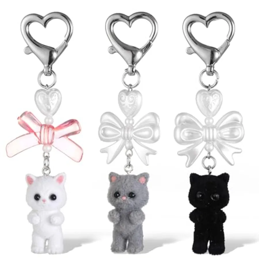 

3 Pcs Fuzzy Cat Keychain Cute Cat Keychain AestheticKeychain Stylish Cute Keychains Delicate Kitty Keychains Dr Y2K Heart Bow P