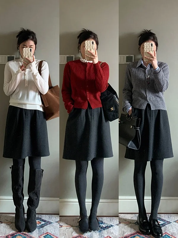 

Autumn Winter Thiened Woolen ort f Skirt High Waist A-Line Casual Sle Polyester Fiber Blend High Elastic Waist Design