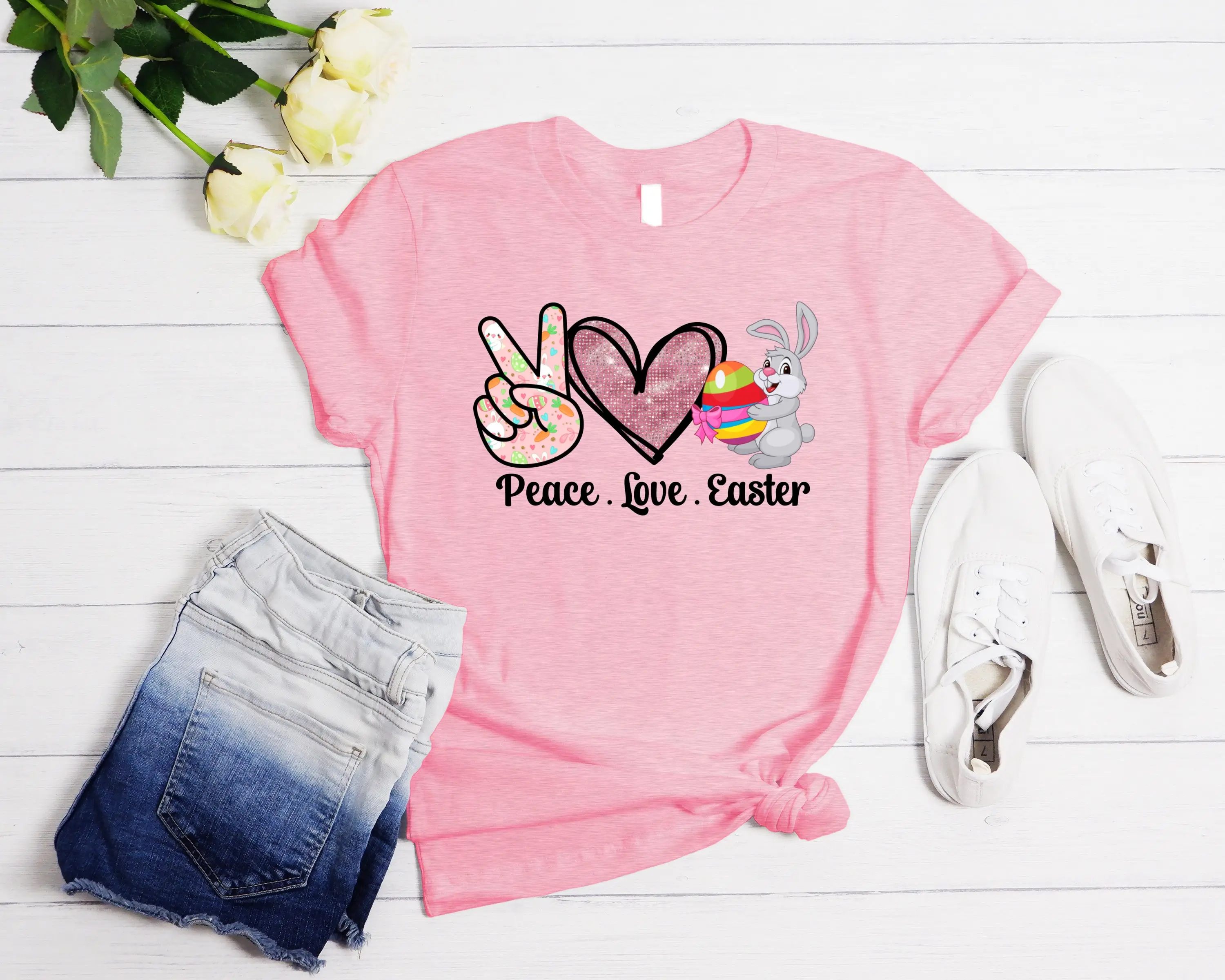 Peace Love Easter T Shirt Chillin With My Peeps Hip Hop Party Bunny