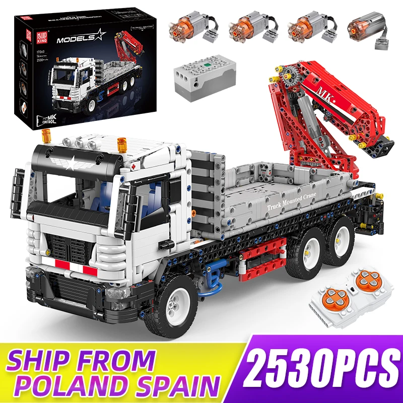 MOULD KING 17063 Technik Engineering Vehicle Remote Control Truck-mounted Crane Building Blocks Heavy Duty Tow Truck Toy Set