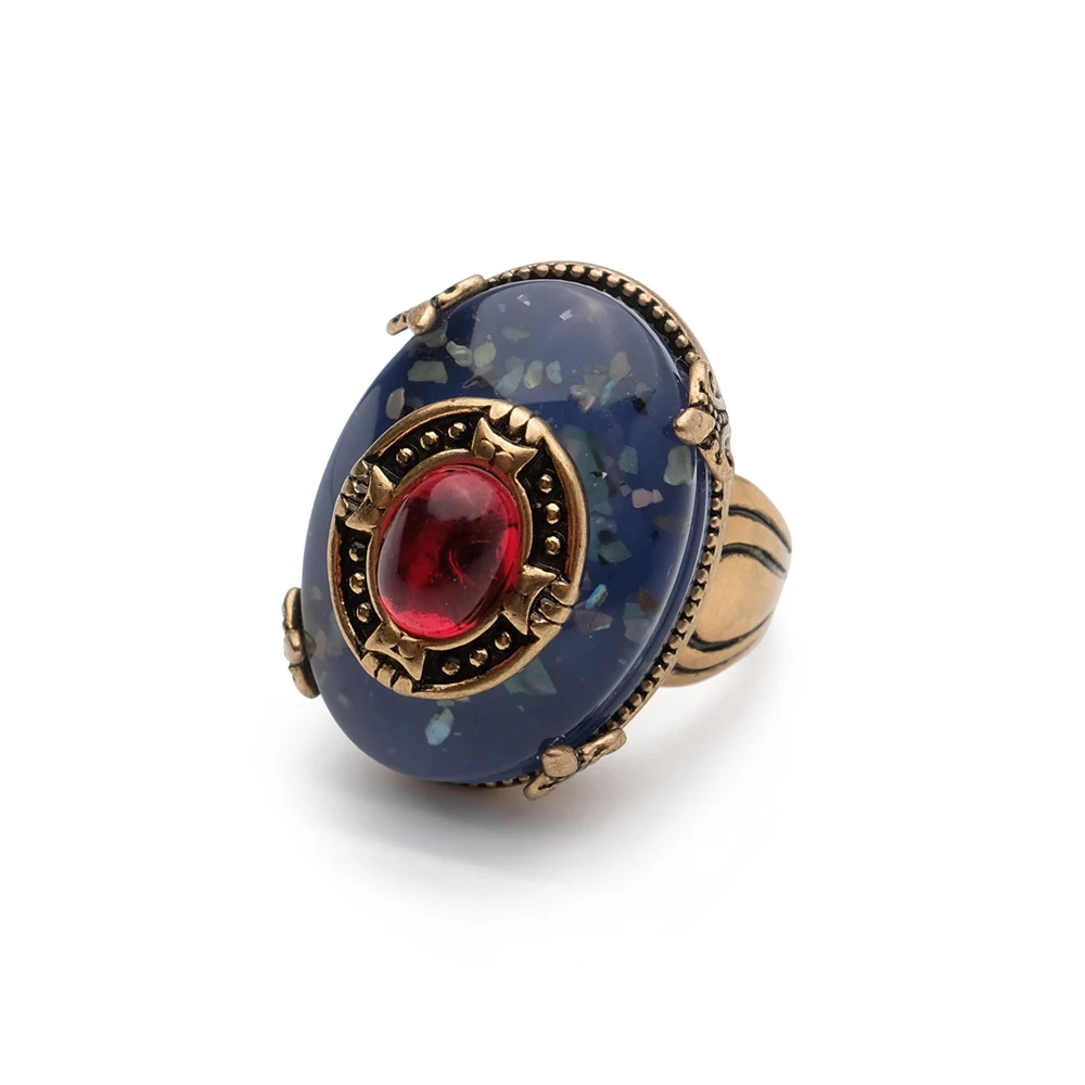 Amorita boutique deep blue copper vintage Geometric design Rings